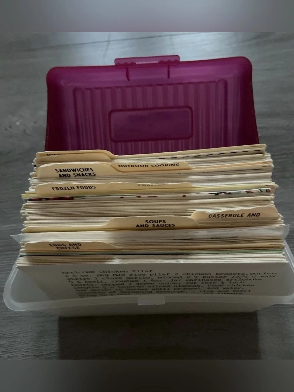 Vintage Recipe Box with Tons Of Hand Written & Clipped Recipes Mid-Century Pink